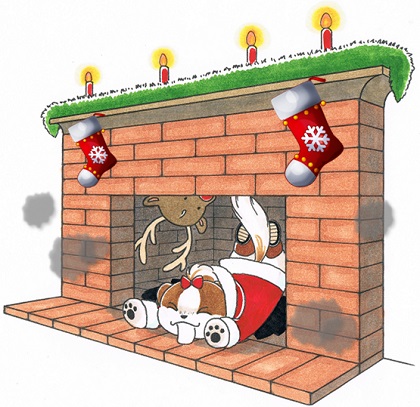 クリスマス 3 煙突から入ろうとして落下したサンタのシーズー犬のイラスト