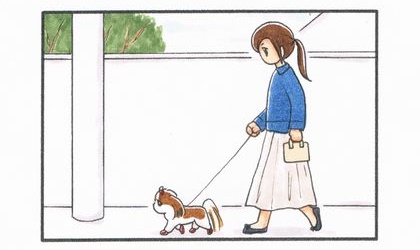 犬とお散歩中
